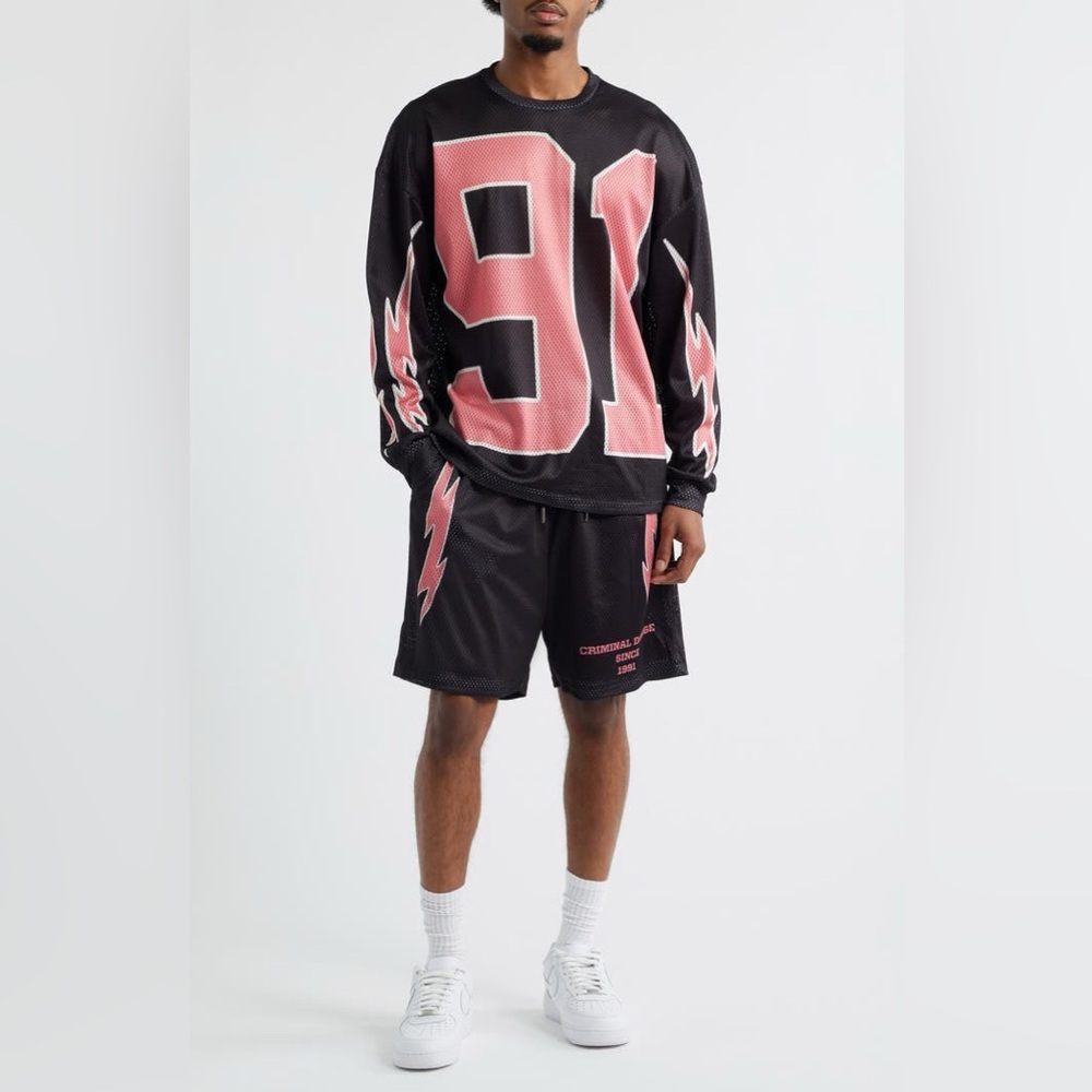 Criminal Damage Black & Cream Mesh Varsity Shirt